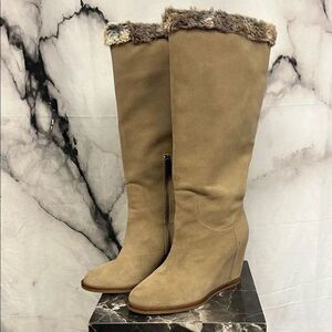 * Johnston & Murphy Tan Winter Wedge Boots with Faux Fur Trim